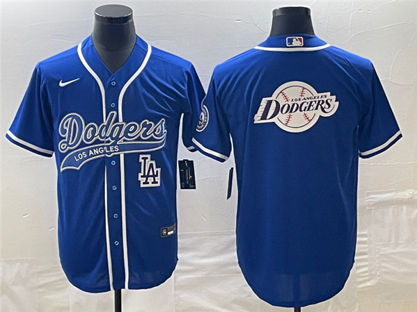 Men's Los Angeles Dodgers Blue Team Big Logo With Patch Cool Base Stitched Baseball Jersey